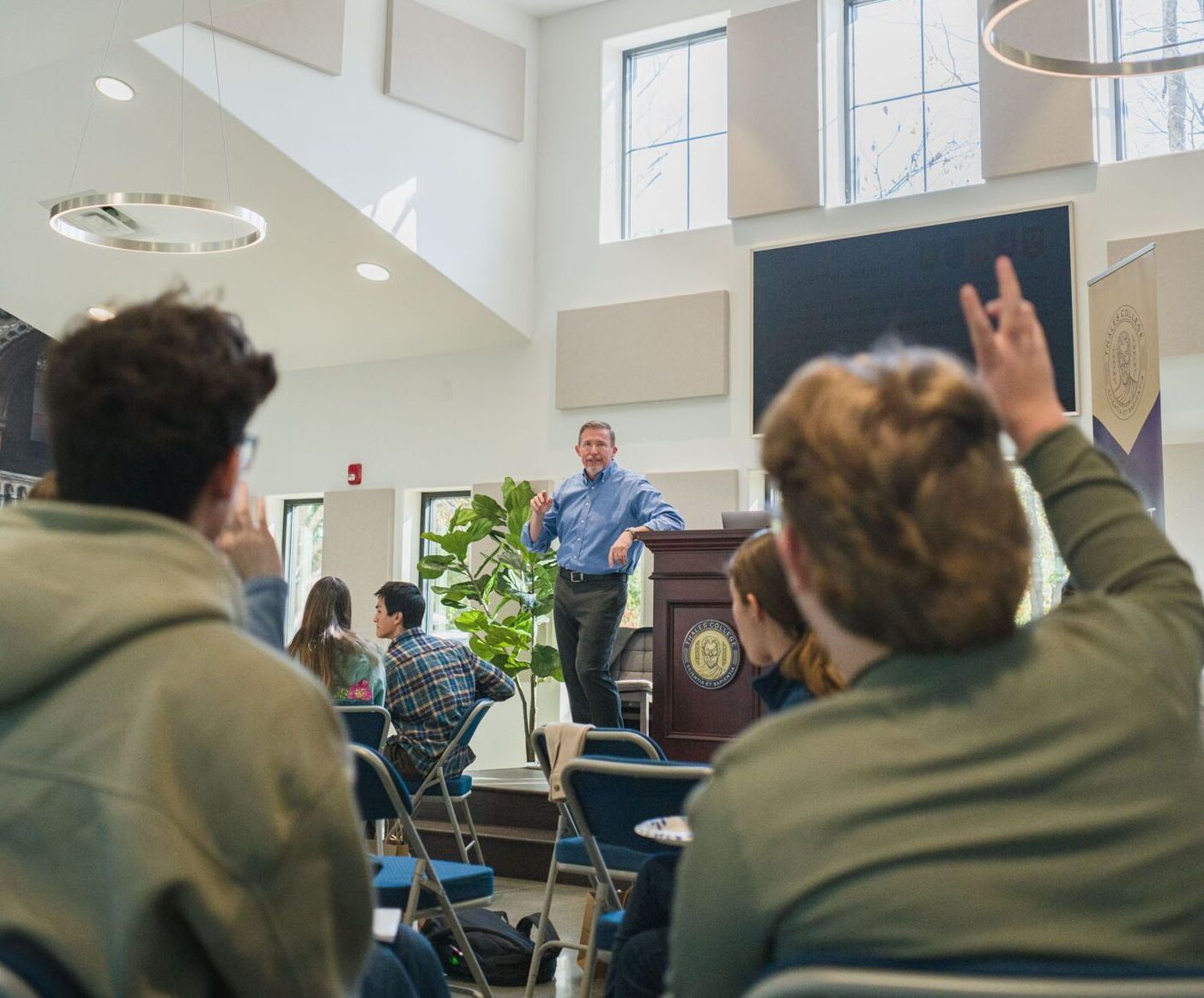 Jon Rennie speaking at Thales College